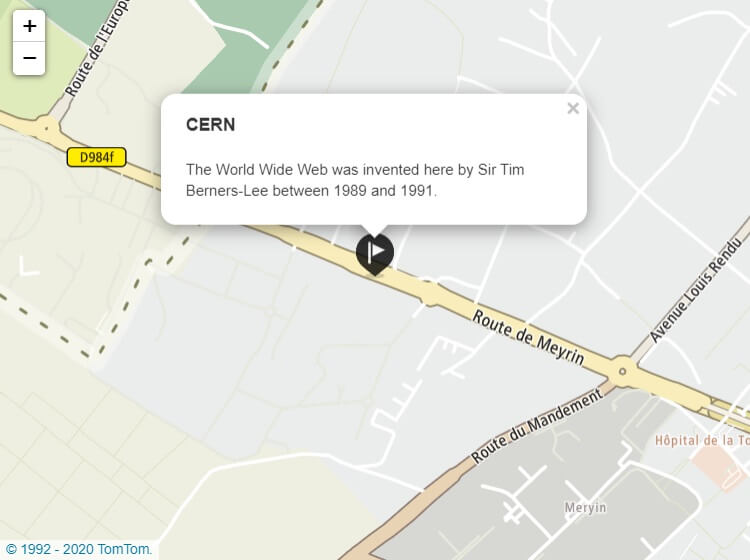 TomTom Maps SDK for Web example: Display custom content.