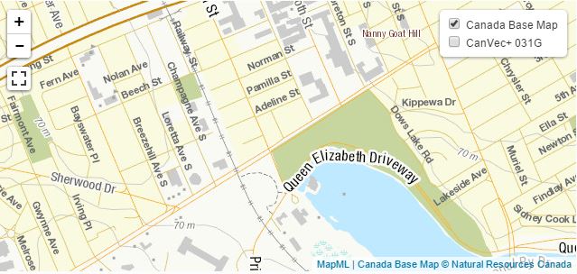 Large scale image of a street map of part of Ottawa, Canada